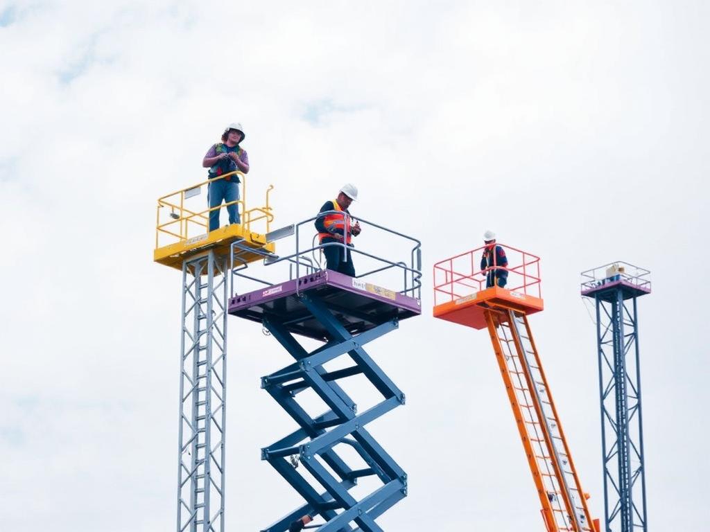 Construction platforms are used for performing various tasks at heights. фото