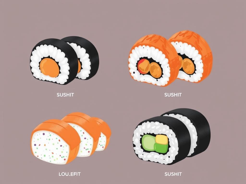 Types of sushi and rollsфото